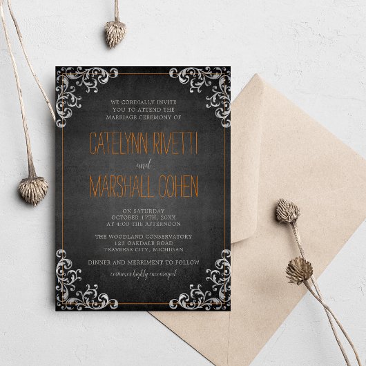 Invitation Gothique Flourish Halloween Mariage foncé