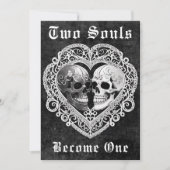 Invitation Gothique foncé Noir & Blanc Crâne Couple Coeur (Devant)