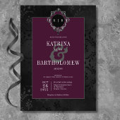 Invitation Gothique foncé Noir Floral Satin Damask Vin Mariag