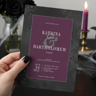 Invitation Gothique foncé Noir Floral Satin Damask Vin Mariag