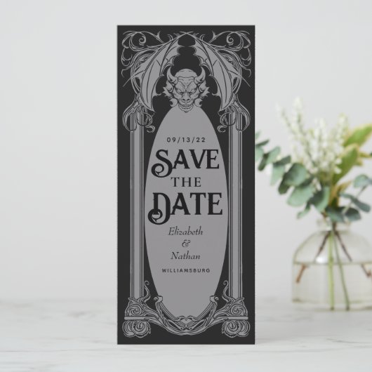 Invitation Gothique Gargoyle Halloween Mariage Enregistrer la (Debout devant)
