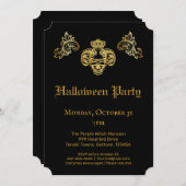 Invitation  Gothique Glam Noir & Or Crâne Halloween Party (Devant / Derrière)