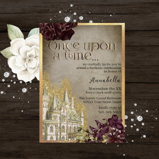 Invitation Gothique Gold Castle Fairy Tale Thème