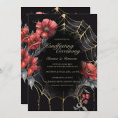Invitation Gothique Gold & Red Spider Floral Web Handfasting (Devant / Derrière)