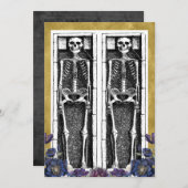 Invitation Gothique Gold Skeleton Éffrayant Halloween Party (Devant / Derrière)