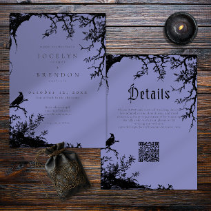 Invitation Gothique Gravure d'Arbre de Corbeau Mariage Noir B