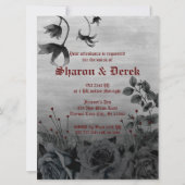 Invitation Gothique Gris Noir Floral Rouge Lettres Mariage (Devant)