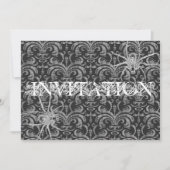 Invitation Gothique Grunge Damask Party Rouge & Noir avec/ Ar (Devant)