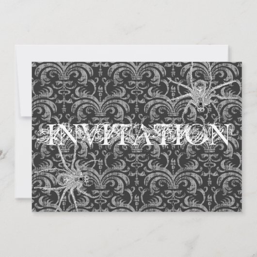 Invitation Gothique Grunge Damask Party Rouge & Noir avec/ Ar (Devant)