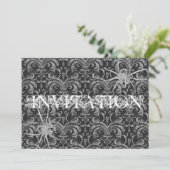 Invitation Gothique Grunge Damask Party Rouge & Noir avec/ Ar (Debout devant)