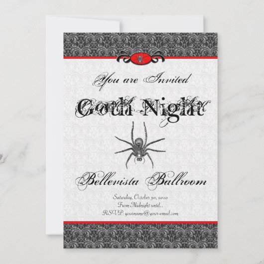 Invitation Gothique Grunge Damask Party Rouge & Noir avec/ Ar (Dos)