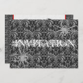 Invitation Gothique Grunge Damask Party Rouge & Noir avec/ Ar (Devant / Derrière)