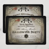 Invitation Gothique Halloween Elegance Party Black & Gold Sku (Devant / Derrière)
