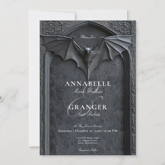 Invitation Gothique Halloween Noir chauve-chauve-souris et ar (Devant)