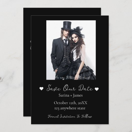 Invitation Gothique Halloween Noir Enregistrer la date Mariag (Devant / Derrière)