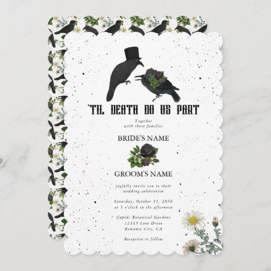 Invitation Gothique Halloween noir Rose Corbeaux Mariage (Devant / Derrière)