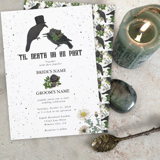 Invitation Gothique Halloween noir Rose Corbeaux Mariage