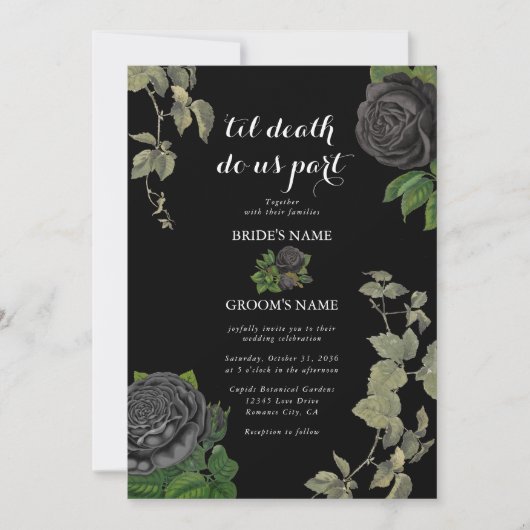 Invitation Gothique Halloween Rose noir Mariage (Devant)