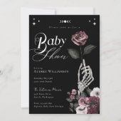Invitation Gothique Halloween Squelette Rose main Baby shower (Devant)