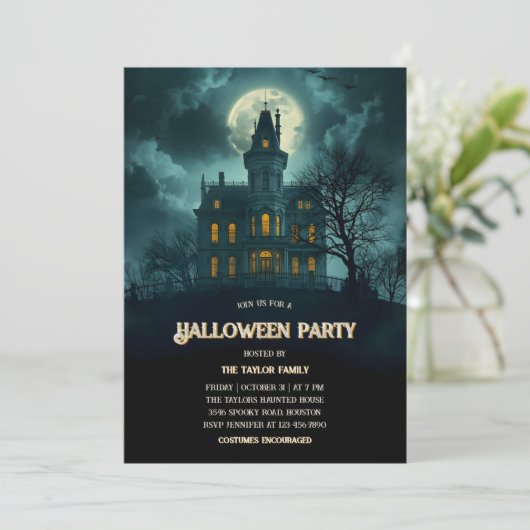 Invitation Gothique Haunted House Halloween Party (Debout devant)