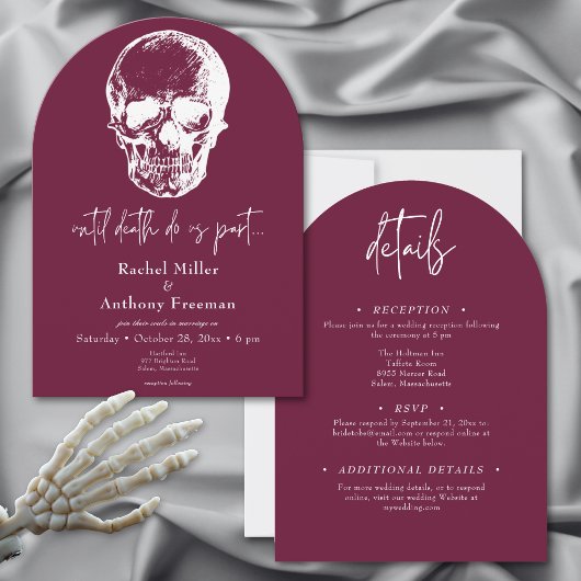 Invitation Gothique Jusqu'À La Mort Crâne Arc Mariage Deux Cô