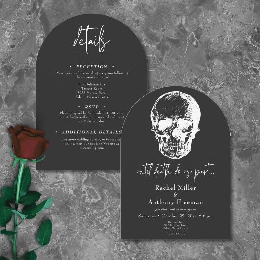 Invitation Gothique Jusqu'À La Mort Crâne Arc Mariage Deux Cô