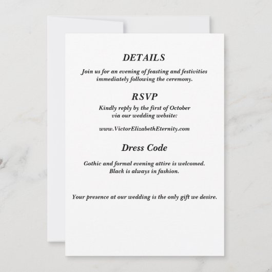 Invitation Gothique Jusqu'à la mort Do us Part Squelette Mari (Dos)