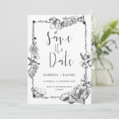 Invitation Gothique Main dessinée Fleurs Crâne Enregistrer la (Debout devant)