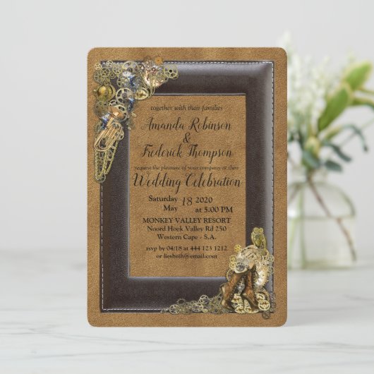 Invitation Gothique - Mariage Steampunk sur daim (Debout devant)