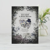 Invitation Gothique Mariage Vintage Aquarelle Fleurs Skuls (Debout devant)