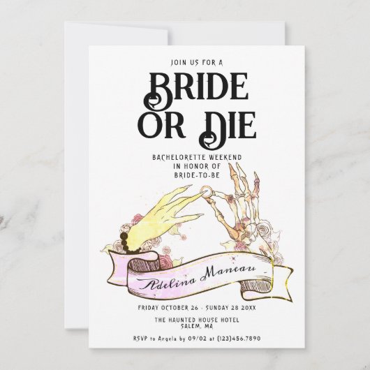 Invitation Gothique Mariée ou Mort Til Death Bachelorette Wee (Devant)