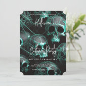 Invitation Gothique moderne Noir Turquoise crâne Halloween Pa (Debout devant)
