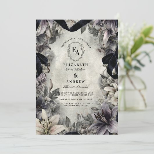 Invitation Gothique Monochrome Mariage (Debout devant)
