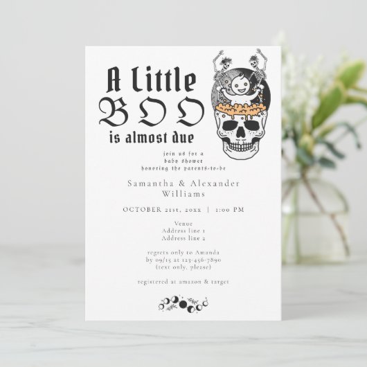 Invitation Gothique Moon de crâne Petit Boo Baby shower d'Hal (Debout devant)