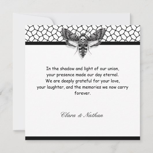 Invitation Gothique Moth Mariage crâne | Noir & Blanc (Devant)