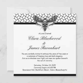 Invitation Gothique Moth Mariage crâne - noir et blanc