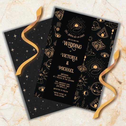 Invitation Gothique Mystique Lune Étoiles Moth Mariage foncé