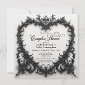 Invitation Gothique Noir & Blanc Filigree Coeur Couples Douch (Devant)