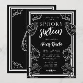 Invitation Gothique Noir Blanc Floral Typographie Sweet sixte (Devant / Derrière)