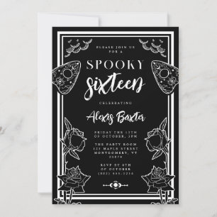 Invitation Gothique Noir Blanc Floral Typographie Sweet sixte