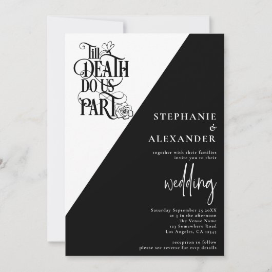 Invitation Gothique Noir Blanc Jusqu'à la mort Do Us Part Mar (Devant)