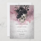 Invitation Gothique Noir & Bourgogne Araignée de crâne & Mari (Devant)