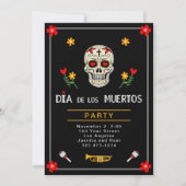 Invitation Gothique noir Dia de los Muertos Sugar Skull Fleur (Devant)