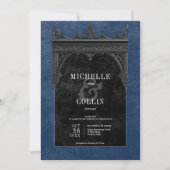 Invitation Gothique Noir Double Arc Noir Rose Bleu Mariage (Devant)