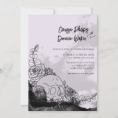 Invitation Gothique Noir & Lavande Crâne Roses à la main (Devant)