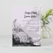 Invitation Gothique Noir & Lavande Crâne Roses à la main (Debout devant)