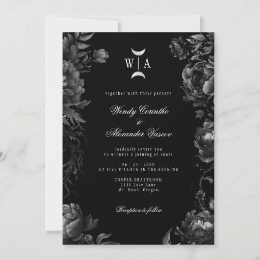 Invitation Gothique noir Monogramme Moon Crest Mariage Photo (Devant)