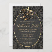 Invitation Gothique noir or rose damask élégant Halloween (Devant)