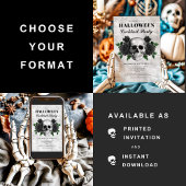 Invitation Gothique Noir Rose Crâne Halloween Cocktail Party