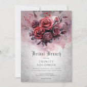 Invitation Gothique Noir & Rose Rouge Floral Brunch nuptial (Devant)